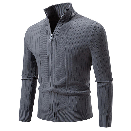 Herren stylische Strickjacke mit hohem Stehkragen und modischem Reißverschluss Heidi-Mode