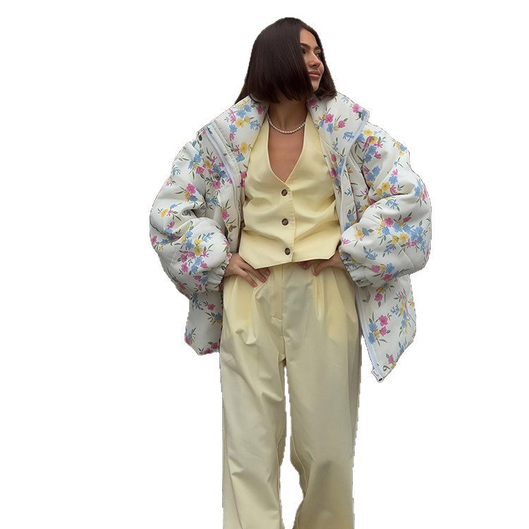 Damen Blumenmuster Übergröße Daunenjacke Heidi-Mode