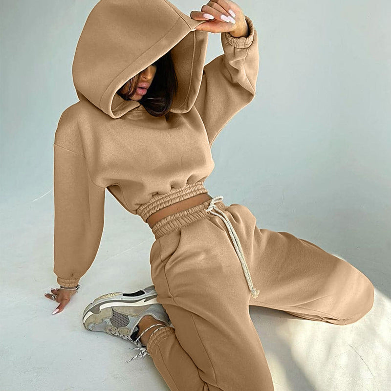 Damen modisches Set aus lässigem Hoodie mit elastischem Bund und Freizeit-Hose Heidi-Mode