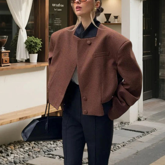 Damen Oversized Wolljacke mit hohem Kragen und modernem Schnitt Heidi-Mode