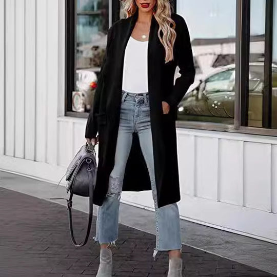 Damen lässiger Cardigan mit langen Ärmeln und praktischen Taschen Heidi-Mode