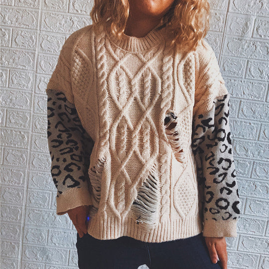 Damen lässiger Strickpullover mit modernem Muster und einzigartigen Details Heidi-Mode