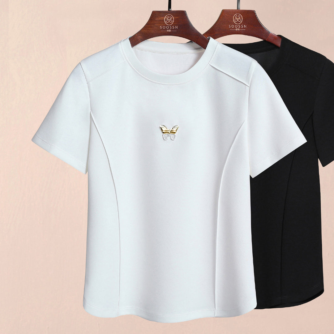 Damen T-Shirt mit eleganter Schmetterlingsapplikation und modernem Schnitt Heidi-Mode