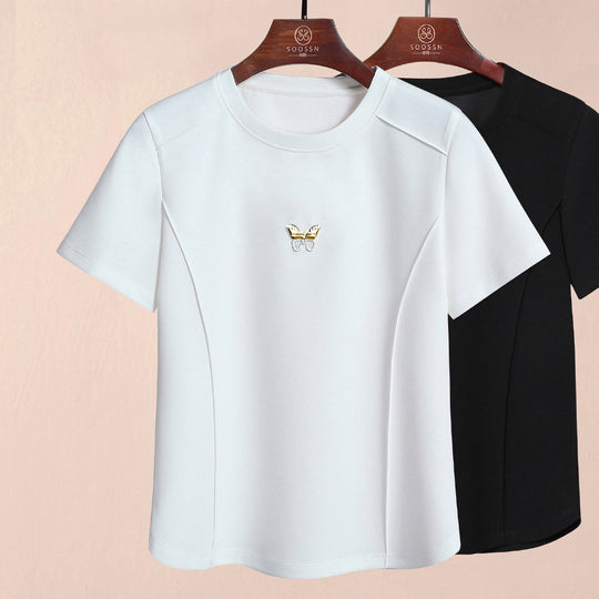 Damen T-Shirt mit eleganter Schmetterlingsapplikation und modernem Schnitt Heidi-Mode