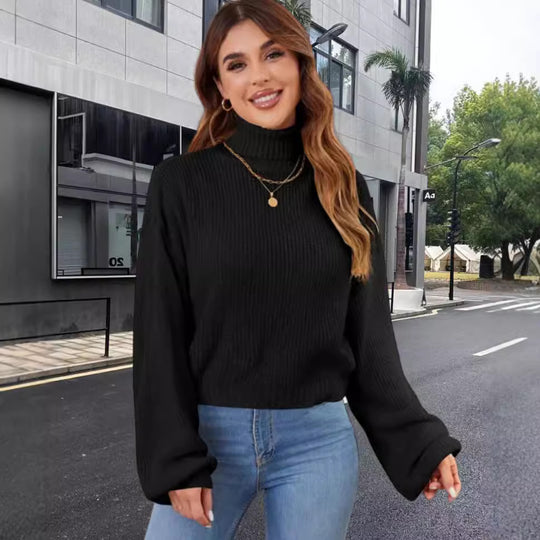 Damen Strickpullover mit hohem Kragen und lässigem Schnitt Heidi-Mode