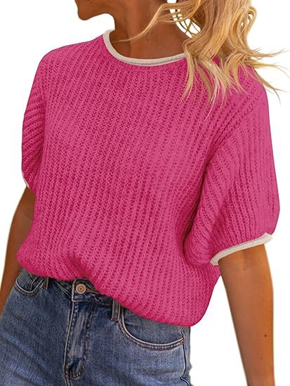 Damen lässiges Ripp-Strickoberteil mit kontrastierenden Abschlüssen Heidi-Mode