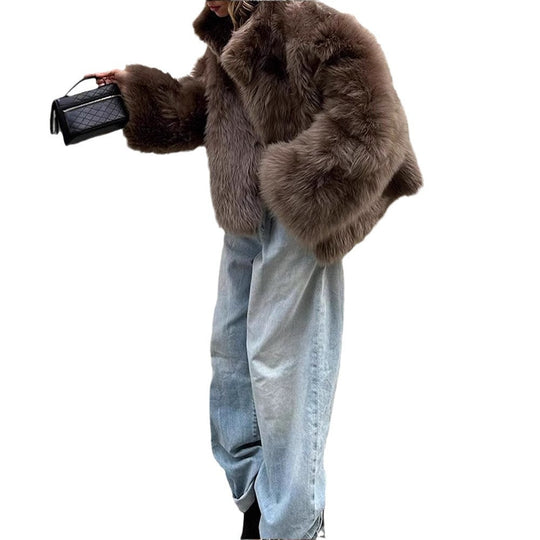 Damen Pelzjacke im modernen Oversize-Stil mit gemütlichem Kragen Heidi-Mode