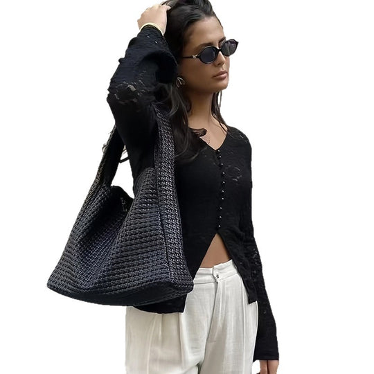 Damen Elegantes Longsleeve-Oberteil mit Lochmuster und Knopfleiste Heidi-Mode