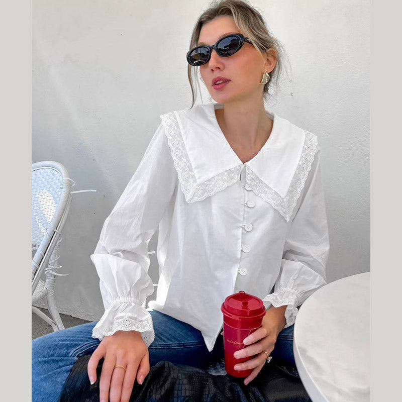 Damen Bluse mit großen Spitzeneinsätzen Heidi-Mode