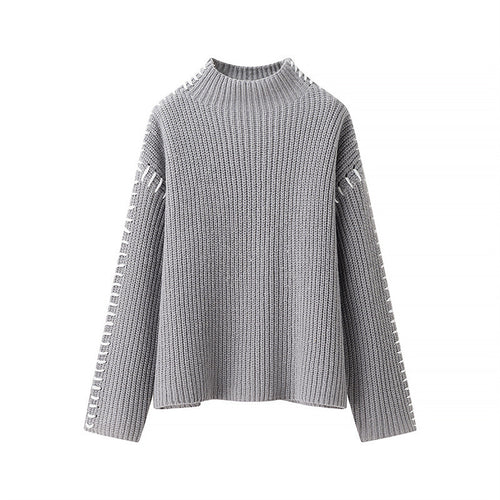 Damen modischer Strickpullover mit hohen Kragen und eleganten Seitendetails Heidi-Mode