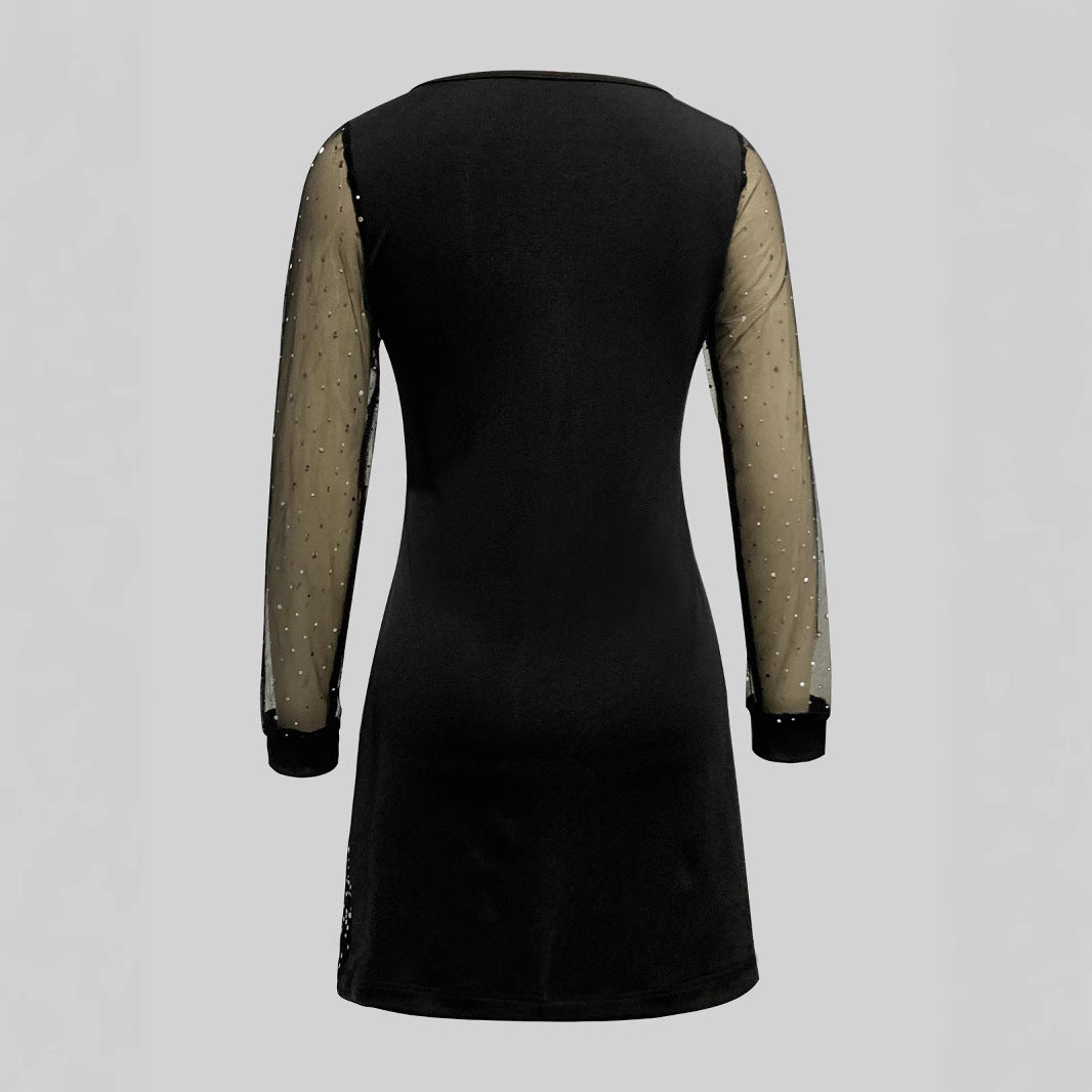 Damen Glamouröses Cocktailkleid mit Sternen-Design und Transparenten Ärmeln Heidi-Mode