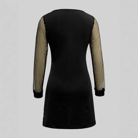 Damen Glamouröses Cocktailkleid mit Sternen-Design und Transparenten Ärmeln Heidi-Mode