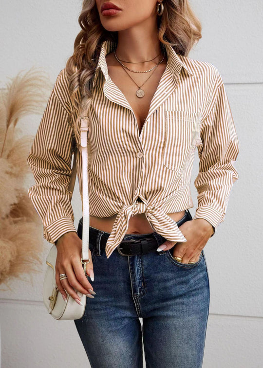 Damen Knotenhemden mit gestreiftem Design und modernem Schnitt Heidi-Mode