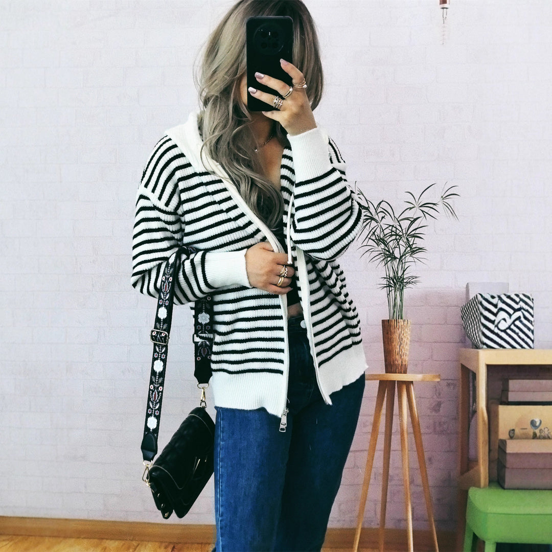 Damen Sportlicher Hoodie mit Streifenmuster und lässigem Schnitt Heidi-Mode