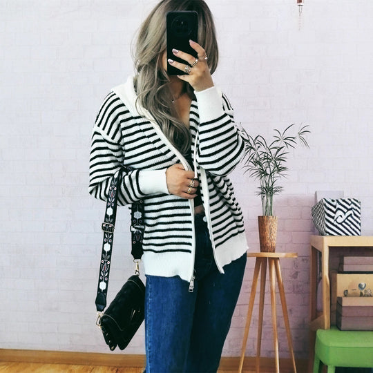 Damen Sportlicher Hoodie mit Streifenmuster und lässigem Schnitt Heidi-Mode