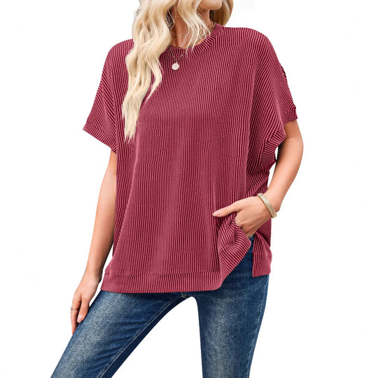 Damen Oversized T-Shirt mit Rippenstruktur Heidi-Mode