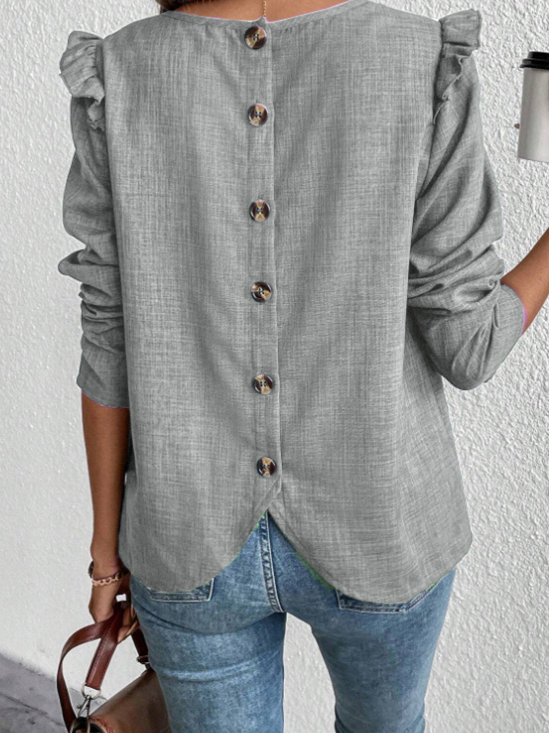 Damen Elegante Bluse mit Rüschendetails und Rundhalsausschnitt Heidi-Mode