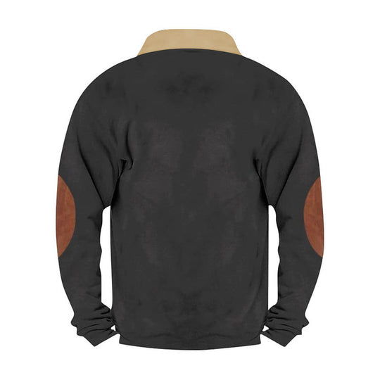 Herren Fleece-Pullover mit hohem Kragen und robusten applikationen Heidi-Mode