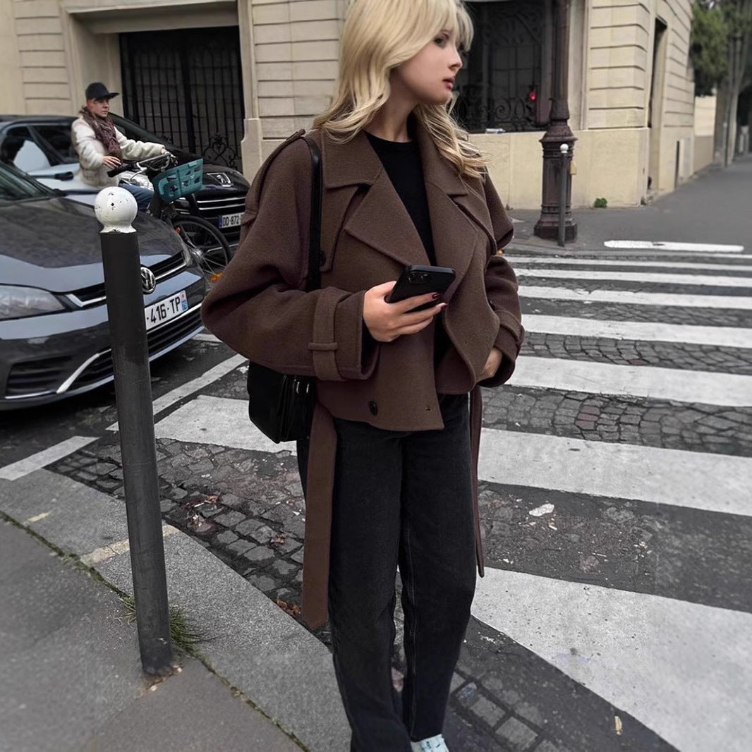 Damen modische und überschnittene Wolljacke mit doppelter Knopfleiste Heidi-Mode