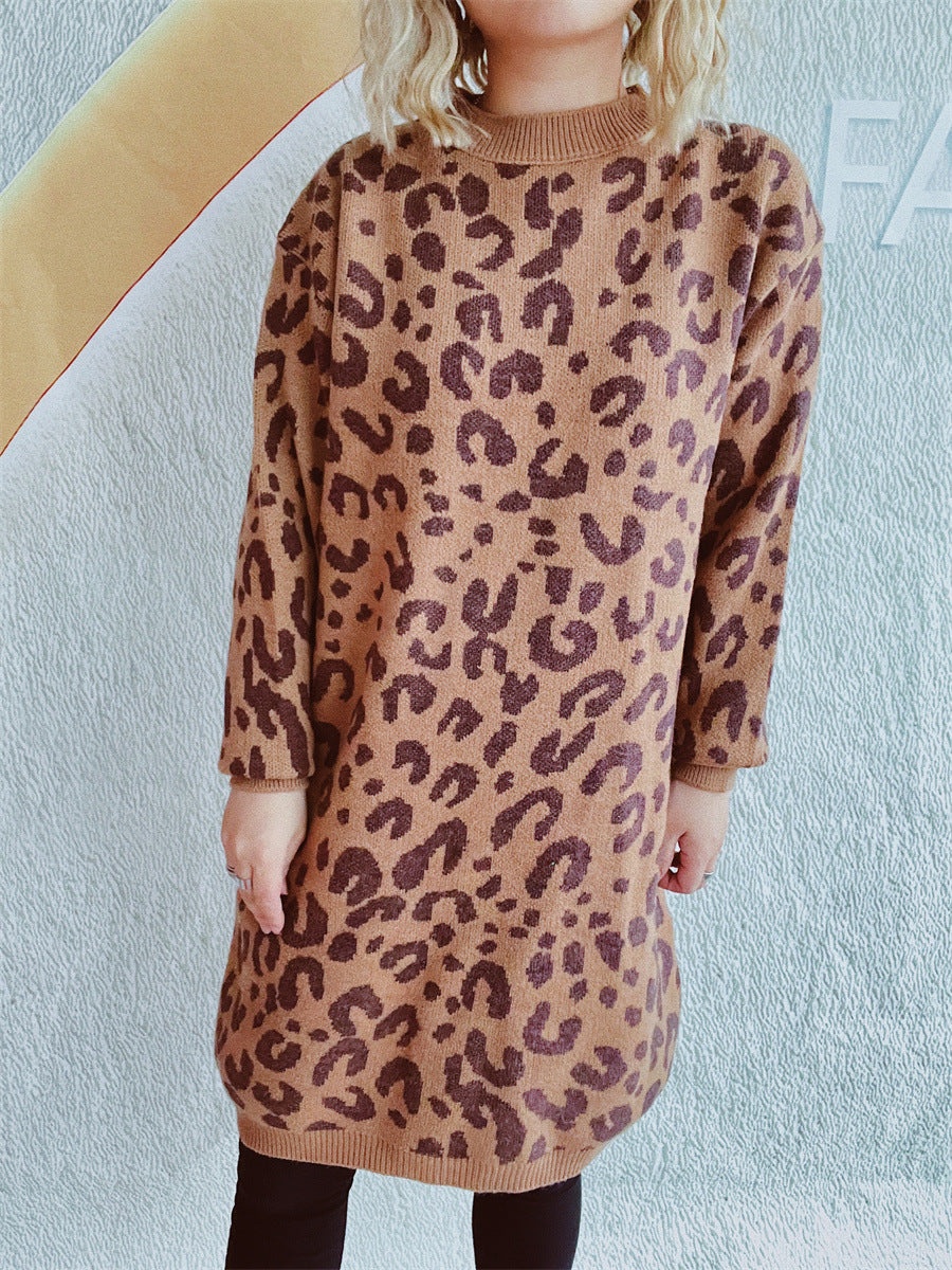 Damen Grobstrickkleid im modernen Leopardenmuster Heidi-Mode