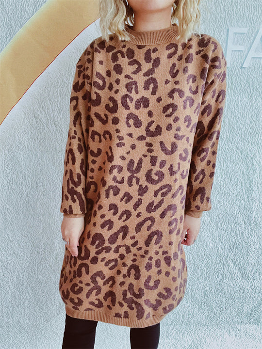 Damen Grobstrickkleid im modernen Leopardenmuster Heidi-Mode