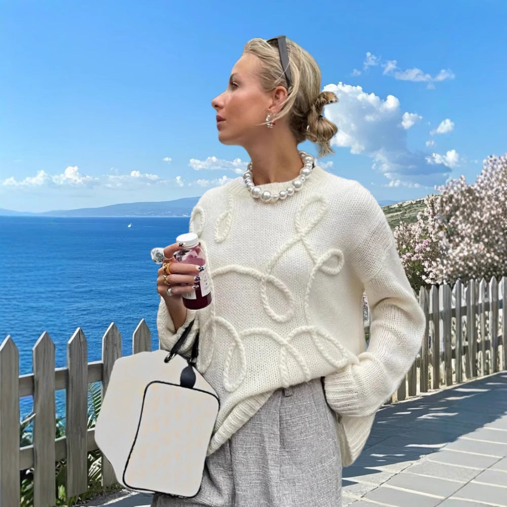 Damen Modischer Strickpullover mit strukturiertem Zopfmuster und lockerer Passform Heidi-Mode