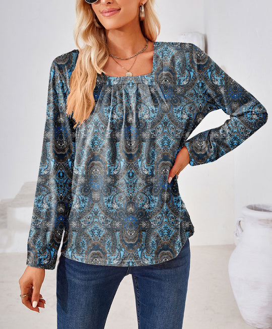 Damen Bluse mit floralen Mustern und quadratischem Ausschnitt Heidi-Mode