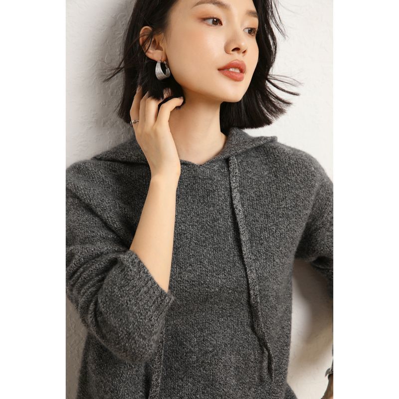 Damen lässiger Strickpullover mit Kapuze und fein strukturierter Oberfläche Heidi-Mode