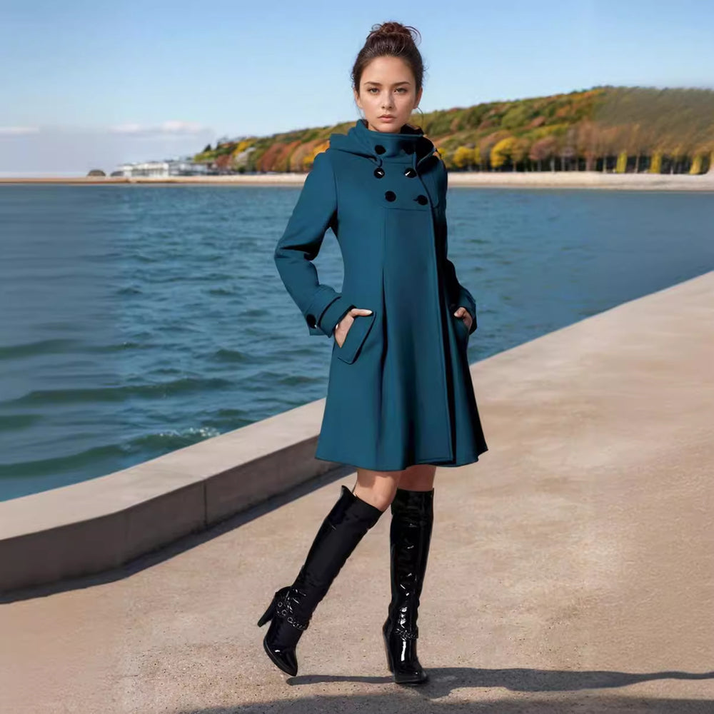 Damen eleganter Wollmantel mit modernem Kragen und praktischen Taschen Heidi-Mode