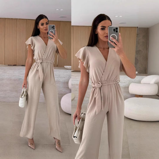 Damen eleganter Jumpsuit mit voluminösen Ärmeln und schmaler Taillenbetonung Heidi-Mode