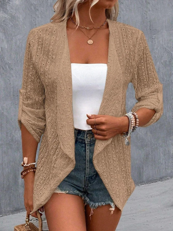 Damen Leichte Strickjacke mit asymmetrischem Schnitt und 3/4-Ärmeln Heidi-Mode