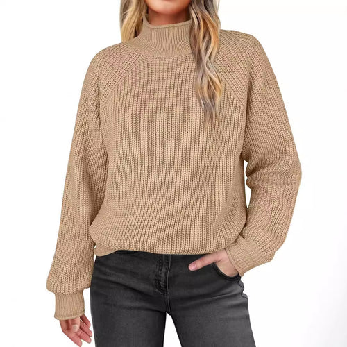 Damen modischer Strickpullover mit hohem Kragen und strukturierter Oberfläche Heidi-Mode