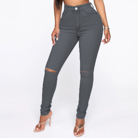 Damen High-Waist Jeans mit modischem Destroyed-Detail Heidi-Mode