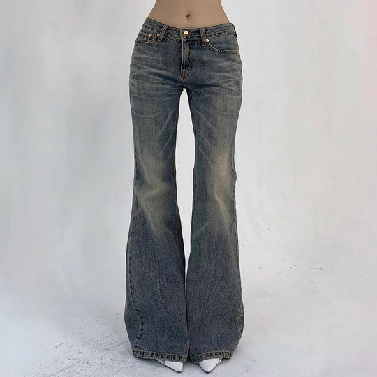 Damen Hochtaillierte Flared Jeans im Vintage-Look mit ausgestelltem Bein Heidi-Mode