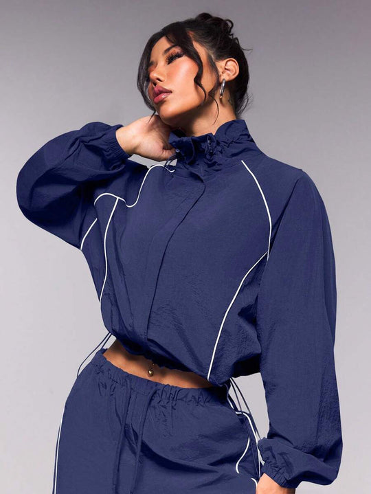 Damen Sportliche Jacke mit hohem Kragen und elastischen Details Heidi-Mode