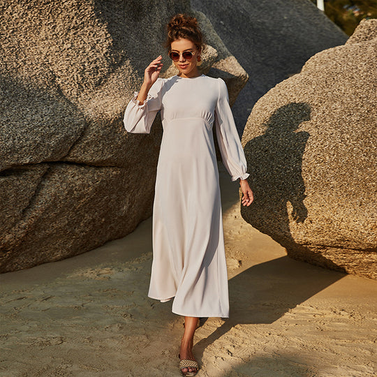 Damen Langärmliges Maxi-Kleid mit gerafftem Detail Heidi-Mode