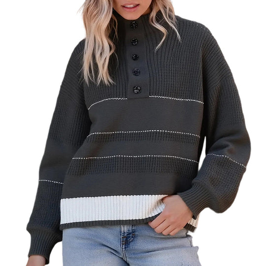 Damen modischer Strickpullover mit strukturiertem Kragen und Knopfdetails Heidi-Mode