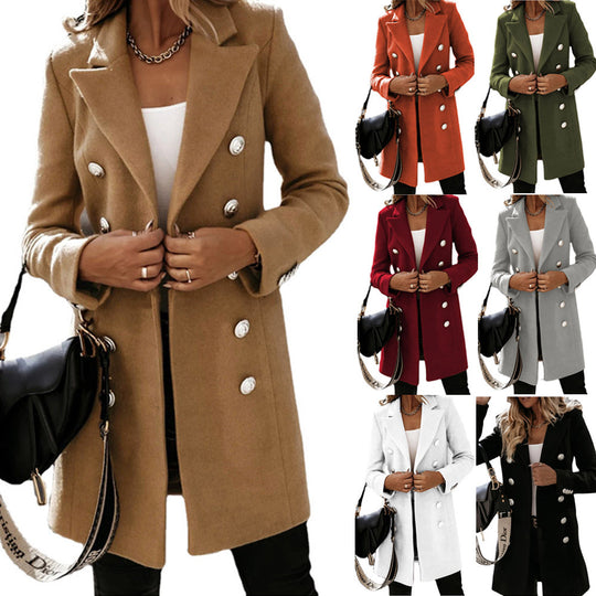 Damen Eleganter Wollmantel mit doppelter Knopfreihe und modernem Schnitt Heidi-Mode