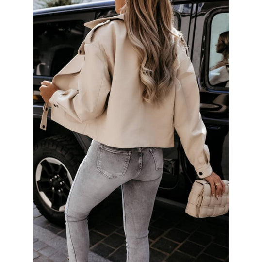 Damen Bikerjacke aus Kunstleder mit eleganter Schnalle und Taschen Heidi-Mode