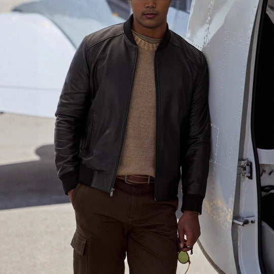 Herren klassische jacke im Biker-Stil mit elastischem Bund Heidi-Mode