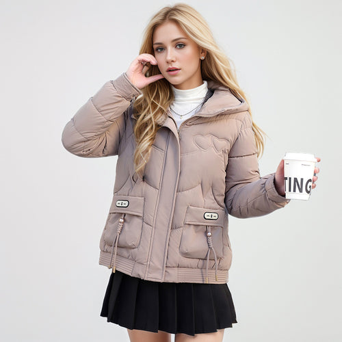 Damen gesteppte Winterjacke mit verstellbarem Kapuzenkragen und funktionalen Seitentaschen Heidi-Mode