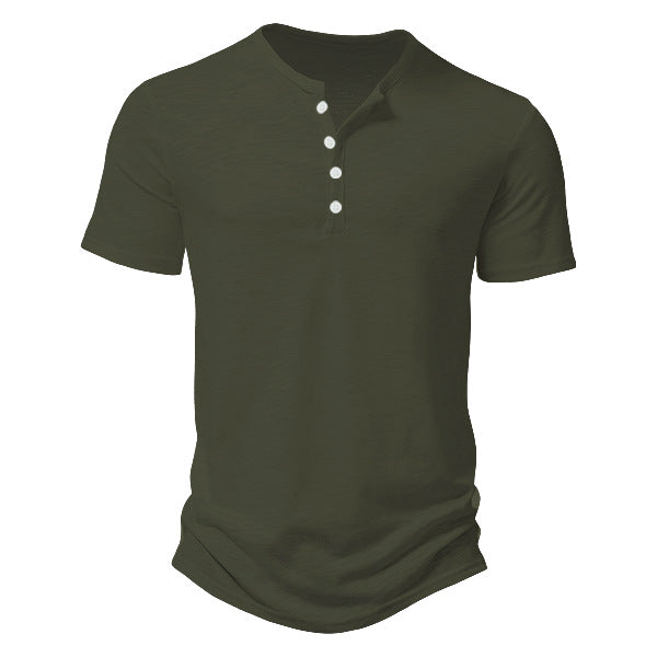 Herren Kurzarm Henley-Shirt mit dekorativen Knöpfen und atmungsaktiver Struktur Heidi-Mode