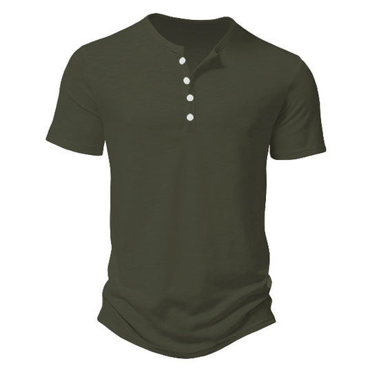Herren Kurzarm Henley-Shirt mit dekorativen Knöpfen und atmungsaktiver Struktur Heidi-Mode