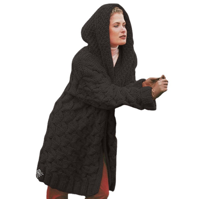 Damen oversized Grobstrickmantel mit Kapuze Heidi-Mode