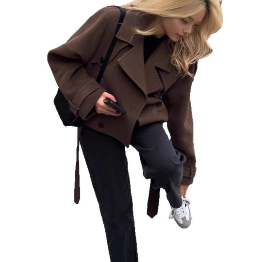 Damen modische und überschnittene Wolljacke mit doppelter Knopfleiste Heidi-Mode