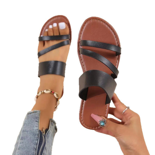 Damen offene Sandalen mit breiten Riemen und rutschfester Sohle Heidi-Mode
