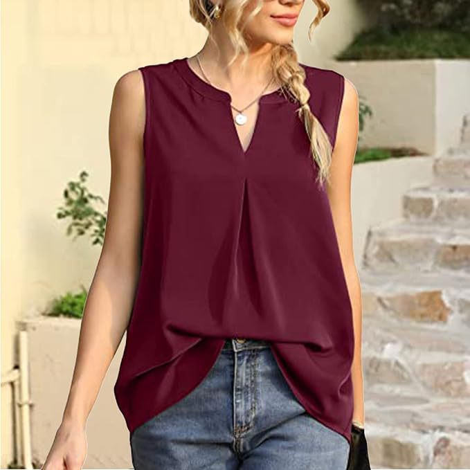 Damen luftiges ärmelloses Oberteil mit modischem V-Ausschnitt Heidi-Mode