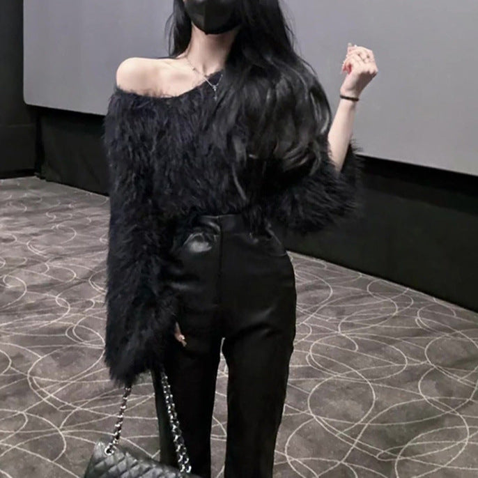 Damen Flauschiger Pullover mit lockerem Schnitt und weichen Ärmeln Heidi-Mode