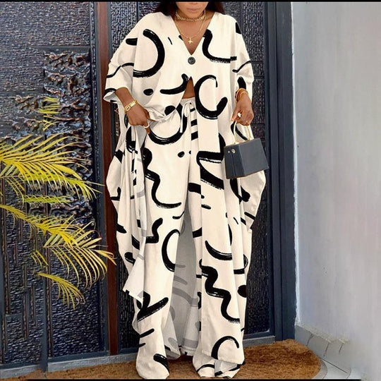 Damen Set aus kimonoartigem Oberteil und weitem Hosen Heidi-Mode