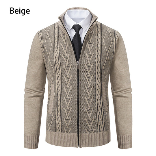 Herren Strickjacke mit strukturiertem Zipper und ausgefallenem Aran-Muster Heidi-Mode